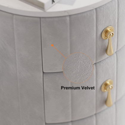 HMR 3-Drawer Round Nightstand - Gray, Velvet