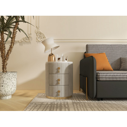 HMR 3-Drawer Round Nightstand - Gray, Velvet