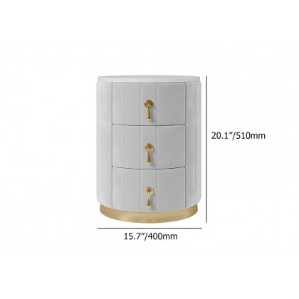 HMR 3-Drawer Round Nightstand - Gray, Velvet