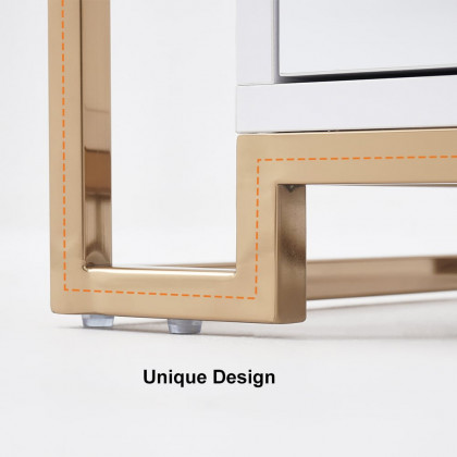 HMR - Side Table with Two-Drawer End Table Stainless Steel in Gold in White