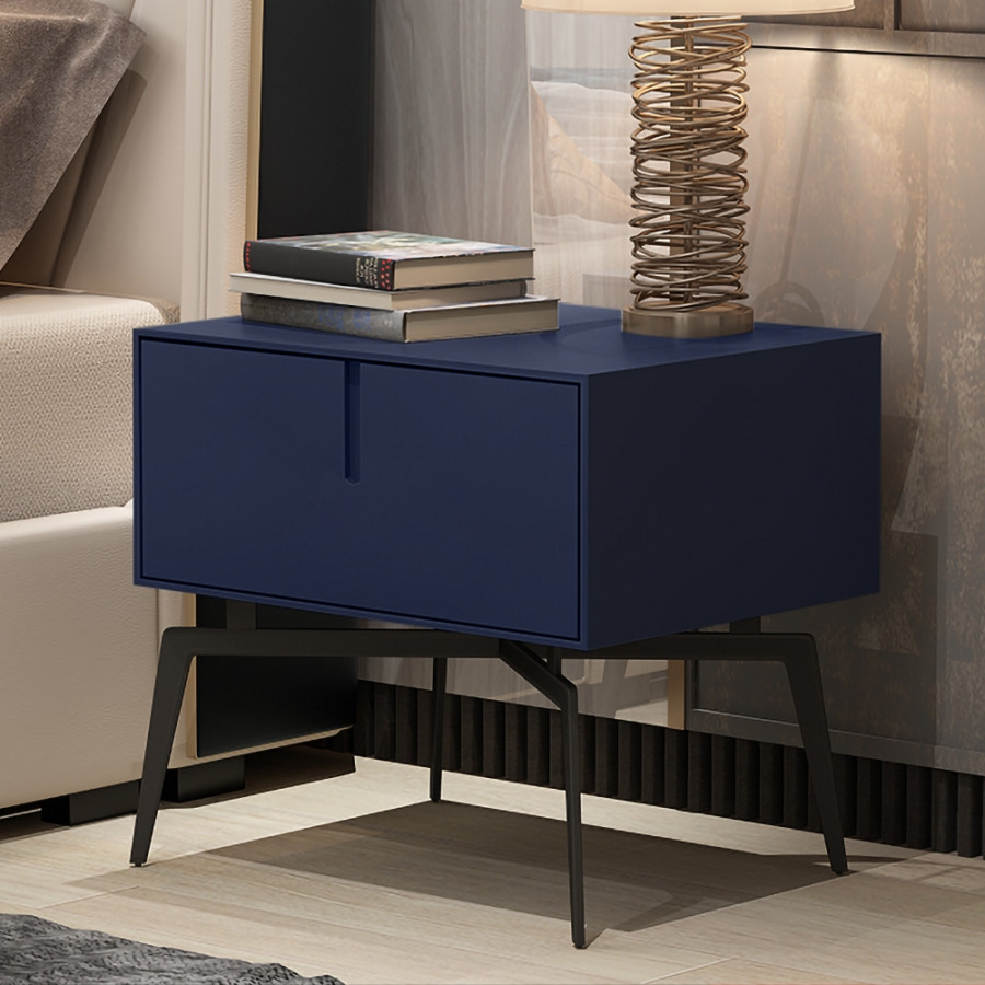 HMR - Modern Nightstand with Drawer and Metal Frame in Blue