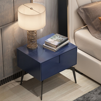 HMR - Modern Nightstand with Drawer and Metal Frame in Blue