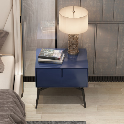 HMR - Modern Nightstand with Drawer and Metal Frame in Blue
