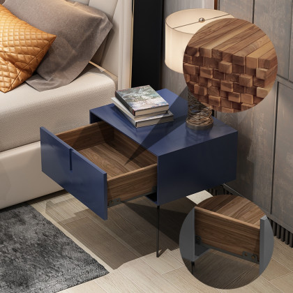 HMR - Modern Nightstand with Drawer and Metal Frame in Blue