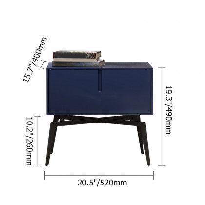 HMR - Modern Nightstand with Drawer and Metal Frame in Blue