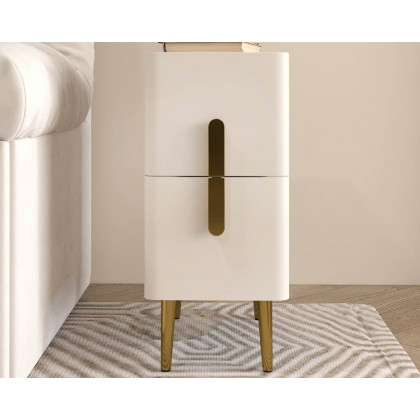 HMR - Inarrow Modern Nightstand Bedside Table with 2 Drawers in Gold Legs