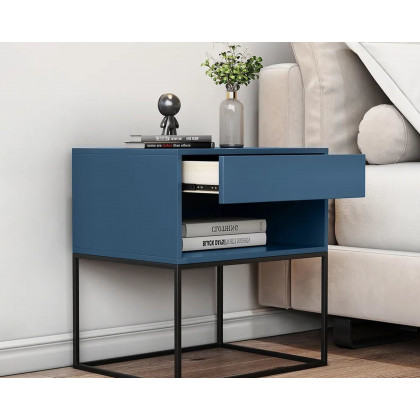 HMR Modern Nightstand with Drawer Bedside Table Metal Base - Blue