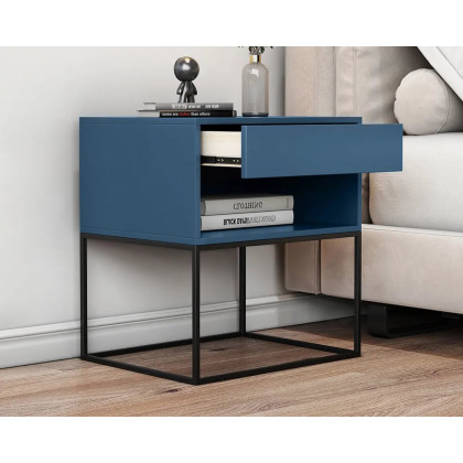 HMR Modern Nightstand with Drawer Bedside Table Metal Base - Blue