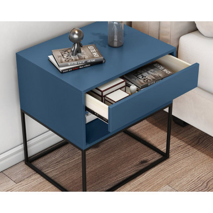 HMR Modern Nightstand with Drawer Bedside Table Metal Base - Blue