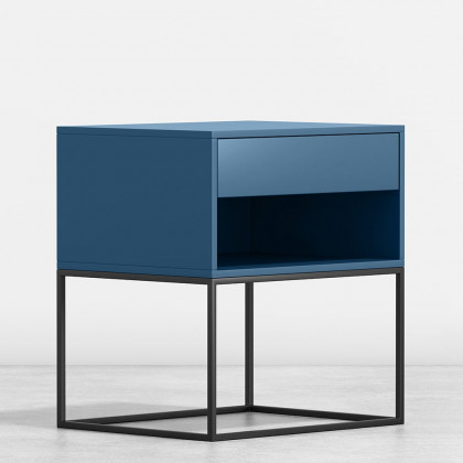 HMR Modern Nightstand with Drawer Bedside Table Metal Base - Blue