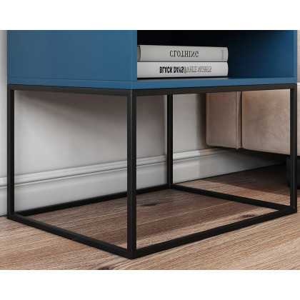 HMR Modern Nightstand with Drawer Bedside Table Metal Base - Blue