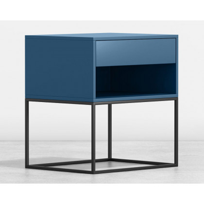 HMR Modern Nightstand with Drawer Bedside Table Metal Base - Blue