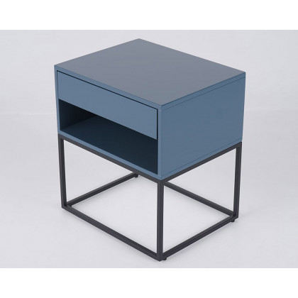 HMR Modern Nightstand with Drawer Bedside Table Metal Base - Blue