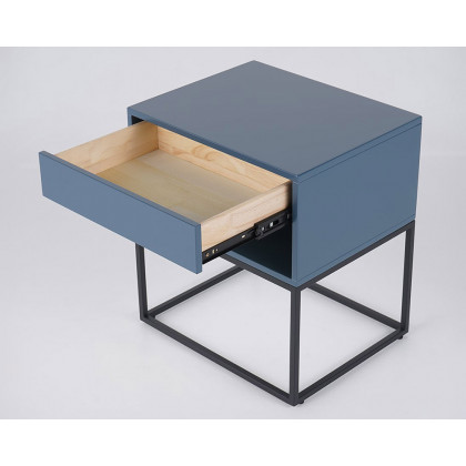 HMR Modern Nightstand with Drawer Bedside Table Metal Base - Blue