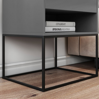 HMR Modern Nightstand with Drawer Bedside Table Metal Base - Gray