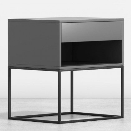 HMR Modern Nightstand with Drawer Bedside Table Metal Base - Gray