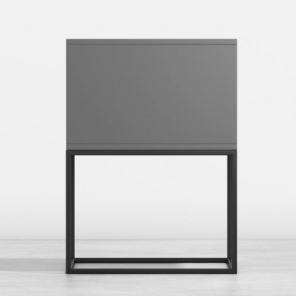HMR Modern Nightstand with Drawer Bedside Table Metal Base - Gray
