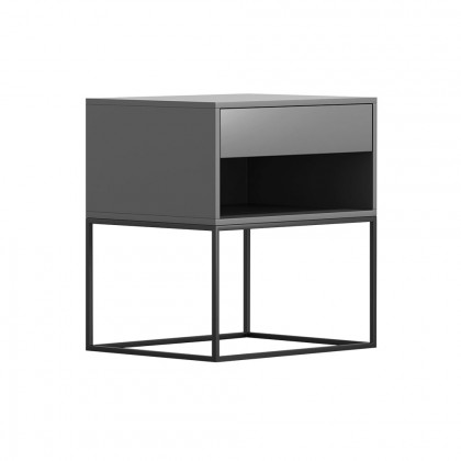 HMR Modern Nightstand with Drawer Bedside Table Metal Base - Gray