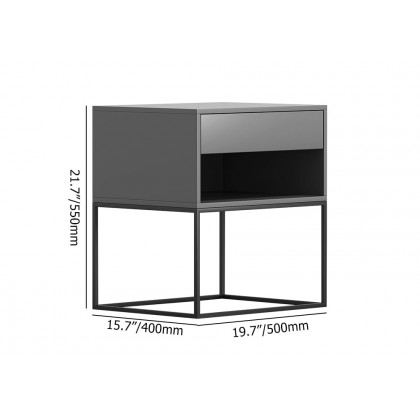 HMR Modern Nightstand with Drawer Bedside Table Metal Base - Gray