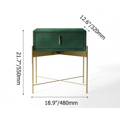 HMR - Velvet Upholstered Nightstand with Stainless Steel Base in Single Drawer