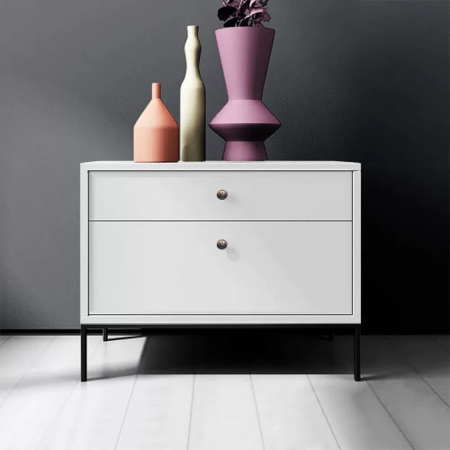 HMR - 2-Drawer Nightstand with Metal Base in White