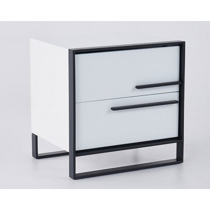 HMR - Minimalist Square Black and White Nightstand with 2 Drawers in Right Hand