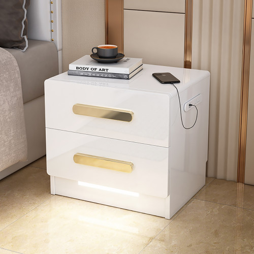 HMR - Square 2-Drawer Nightstand with USB Port Sensor in White