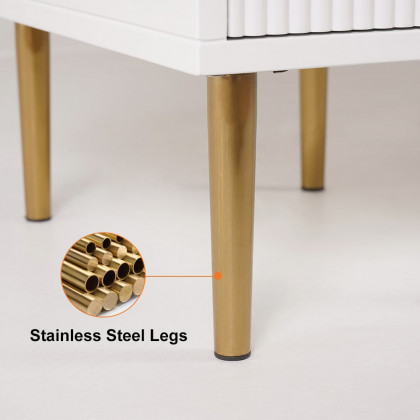 HMR Modern Rectangular Nightstand with 2 Drawers - White/Gold