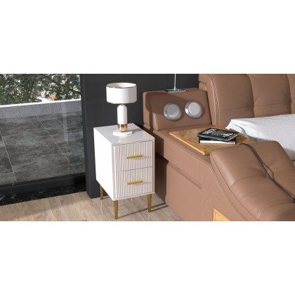 HMR Modern Rectangular Nightstand with 2 Drawers - White/Gold