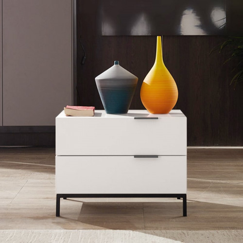 HMR - Minimalist Wooden Nightstand with 2 Drawers in White