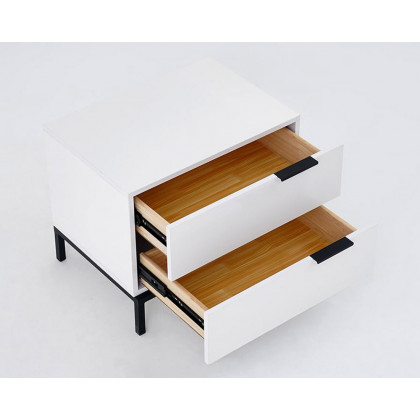 HMR - Minimalist Wooden Nightstand with 2 Drawers in White