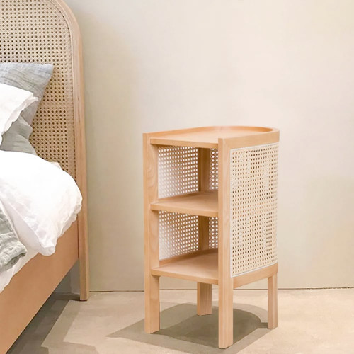 HMR Semi-Circle Nightstand with Open Shelves - Natural, Wood/Rattan