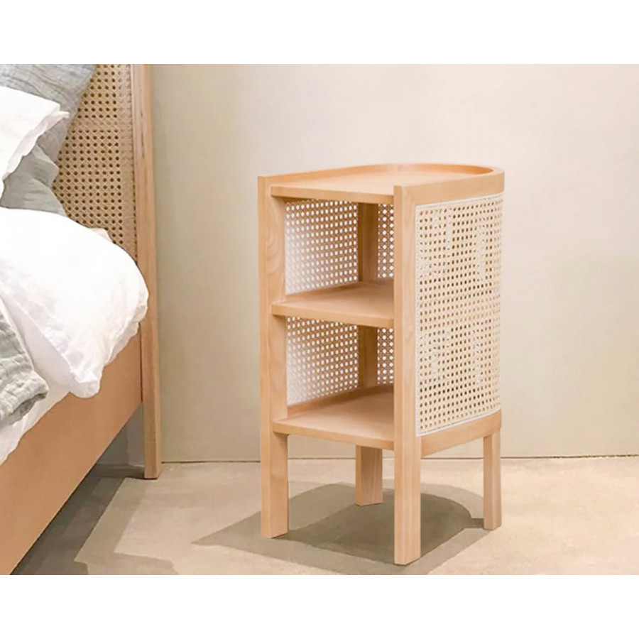 HMR Semi-Circle Nightstand with Open Shelves - Natural, Wood/Rattan
