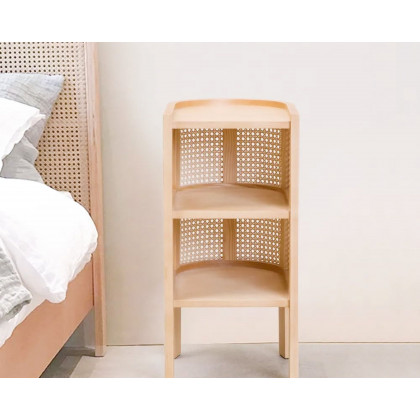 HMR Semi-Circle Nightstand with Open Shelves - Natural, Wood/Rattan