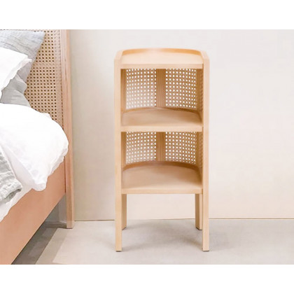 HMR Semi-Circle Nightstand with Open Shelves - Natural, Wood/Rattan