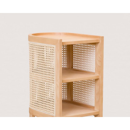 HMR Semi-Circle Nightstand with Open Shelves - Natural, Wood/Rattan