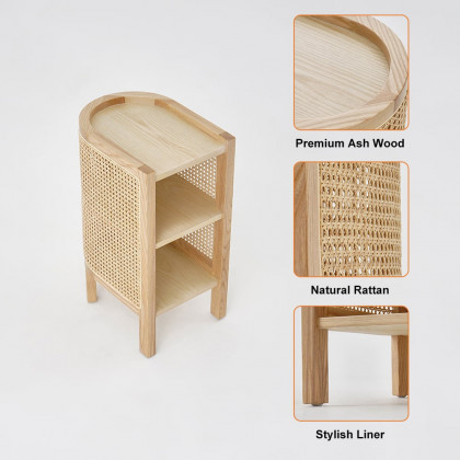 HMR Semi-Circle Nightstand with Open Shelves - Natural, Wood/Rattan