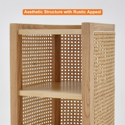 HMR Semi-Circle Nightstand with Open Shelves - Natural, Wood/Rattan