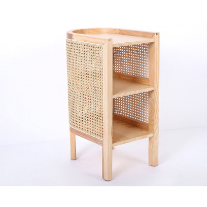 HMR Semi-Circle Nightstand with Open Shelves - Natural, Wood/Rattan
