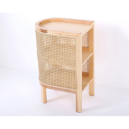 HMR Semi-Circle Nightstand with Open Shelves - Natural, Wood/Rattan