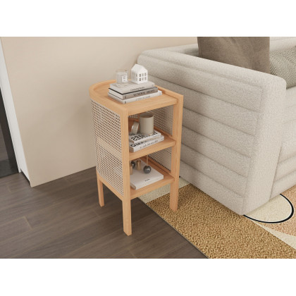 HMR Semi-Circle Nightstand with Open Shelves - Natural, Wood/Rattan