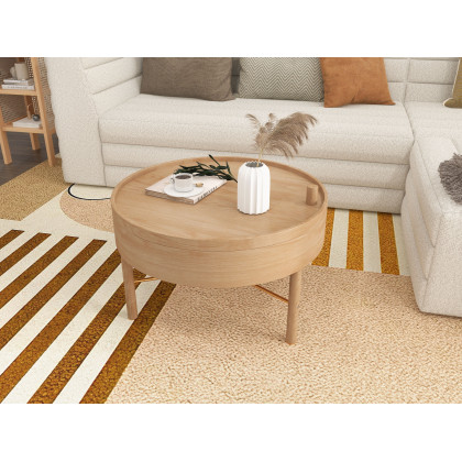HMR Semi-Circle Nightstand with Open Shelves - Natural, Wood/Rattan