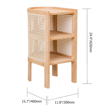 HMR Semi-Circle Nightstand with Open Shelves - Natural, Wood/Rattan