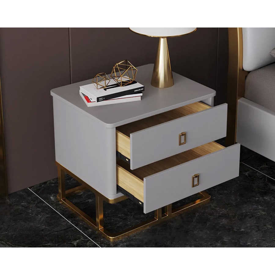HMR - Faux Leather Upholstered 2-Drawer Nightstand in Gray, 20.5"W