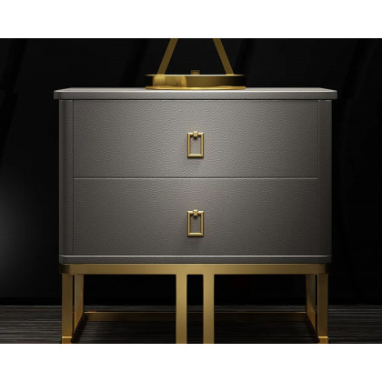 HMR - Faux Leather Upholstered 2-Drawer Nightstand in Gray, 20.5"W
