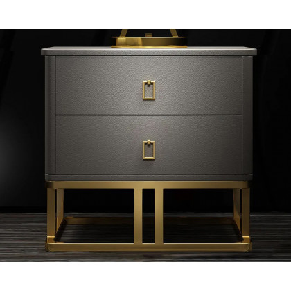 HMR - Faux Leather Upholstered 2-Drawer Nightstand in Gray, 20.5"W