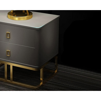 HMR - Faux Leather Upholstered 2-Drawer Nightstand in Gray, 20.5"W