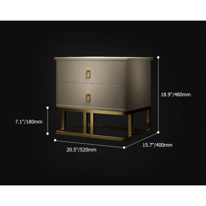 HMR - Faux Leather Upholstered 2-Drawer Nightstand in Gray, 20.5"W