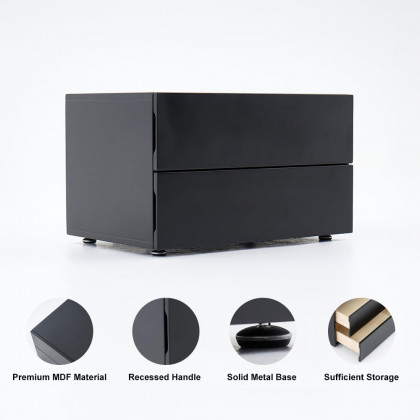 HMR - 24" Minimalist 2-Drawer Nightstand in Black