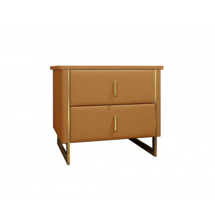 HMR Modern Nightstand with 2-Drawer - Orange/Gold, Faux Leather